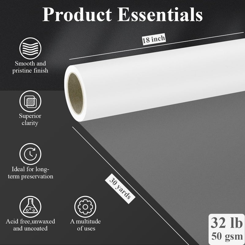 SUNFLY Tracing Paper Roll 18 Inch Wide x 30 Yards - Smooth Transparent 30lb/50gsm Trace Paper Roll for Drawing, Sketching, Sewing Patterns & Technical Drafts. - Image 2